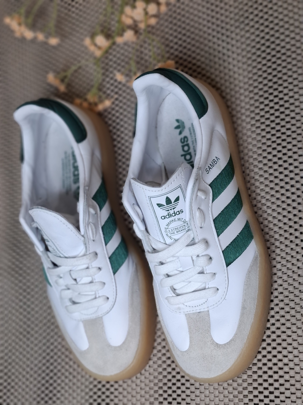 Adidas Samba Indoor Trainer - White with Green Stripes